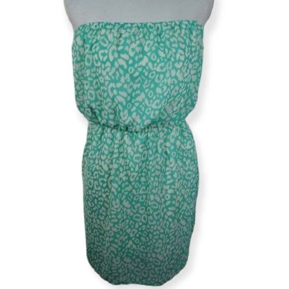 MANITO MINT & WHITE LEOPARD PRINT STRAPLESS DRESS SZ.M EUC. - Picture 1 of 7